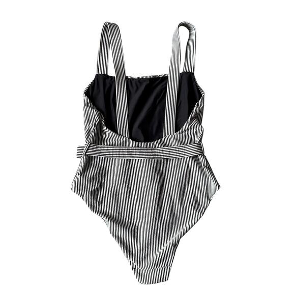 Zonarch A La Holiday Swimsuit Womens XL Black White Striped Belted One Piece - Picture 5 of 9